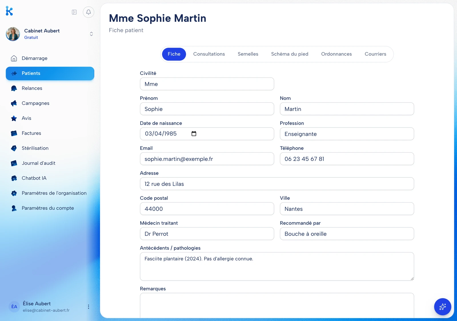 KOMPER : Fiche patient
