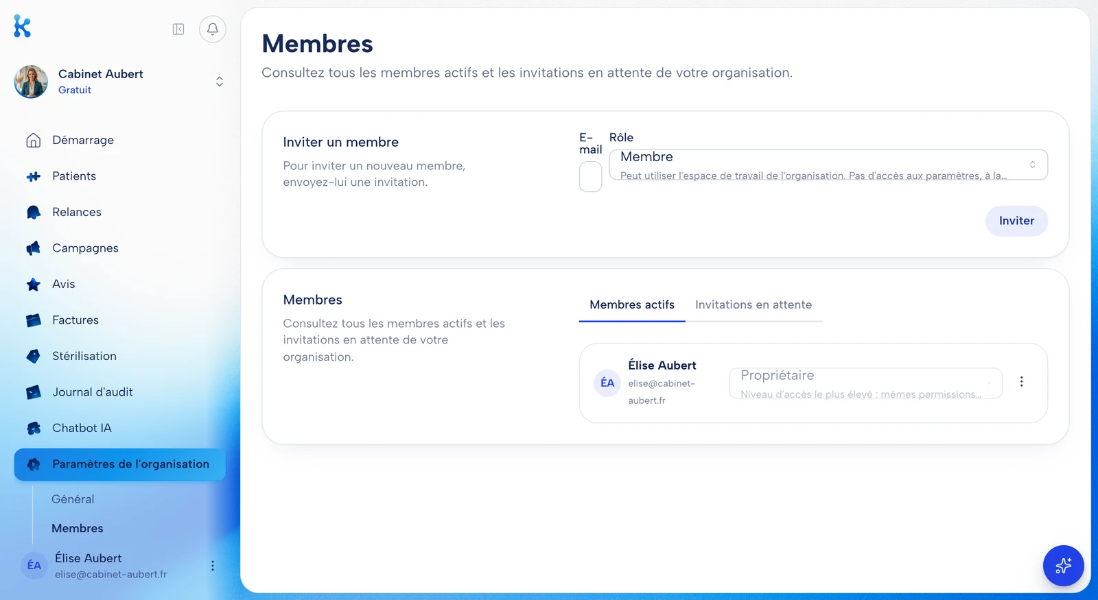 La page des membres du cabinet